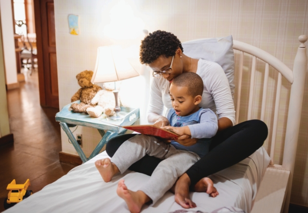 Mom reading bedtime story